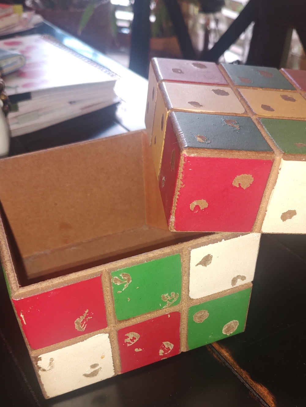 Hobby Lobby Color Block Wooden Trinket Box in Red, Green & White